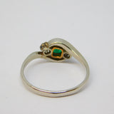 18ct Two-Tone Gold, 0.25ct Emerald & Diamond Crossover Ring Antique c1910