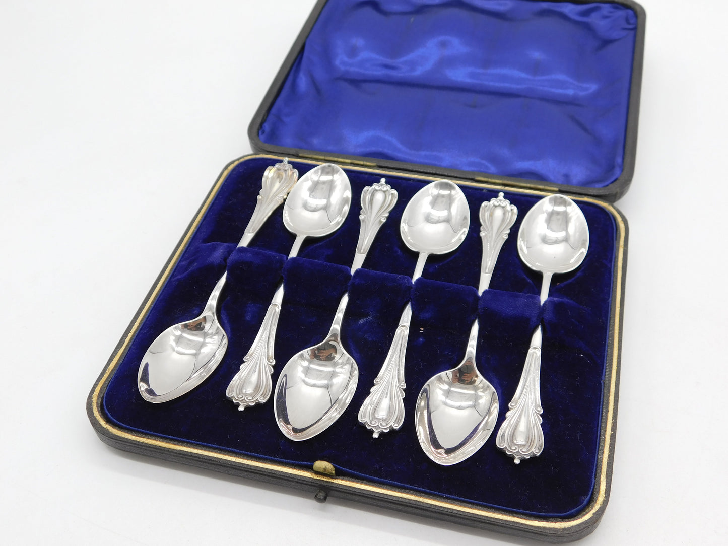 Boxed Edwardian Sterling Silver Art Nouveau Pattern Set of Teaspoons Antique 1903 Birmingham