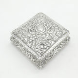 Victorian Sterling Silver Diamond Shaped Jewellery Box Antique 1887 Birmingham