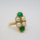 Art Nouveau 9ct Gold, Emerald & Pearl Set Dress Ring Antique c1910 Edwardian