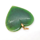 Victorian 9ct Gold Carved Nephrite Jade Heart Form Pendant Antique c1900