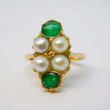 Art Nouveau 9ct Gold, Emerald & Pearl Set Dress Ring Antique c1910 Edwardian