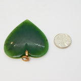 Victorian 9ct Gold Carved Nephrite Jade Heart Form Pendant Antique c1900