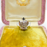 9ct White Gold Spinel Set Royal Crown Band Ring Vintage c2000 Size D 1/2 UK