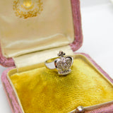 9ct White Gold Spinel Set Royal Crown Band Ring Vintage c2000 Size D 1/2 UK