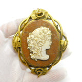 Large Georgian Rolled Gold, Hardstone & Marble Cameo Mourning Brooch c1820