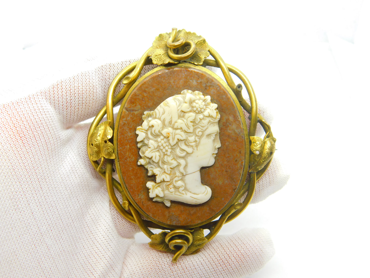 Large Georgian Rolled Gold, Hardstone & Marble Cameo Mourning Brooch c1820