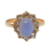 9ct Rose Gold, Chalcedony & White Sapphire Floral Ring Vintage c1970