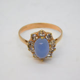 9ct Rose Gold, Chalcedony & White Sapphire Floral Ring Vintage c1970