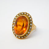 19th Century 14ct Yellow Gold, Citrine & Seed Pearl Signet Ring Antique c1880