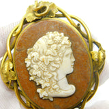 Large Georgian Rolled Gold, Hardstone & Marble Cameo Mourning Brooch c1820