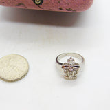 9ct White Gold Spinel Set Royal Crown Band Ring Vintage c2000 Size D 1/2 UK