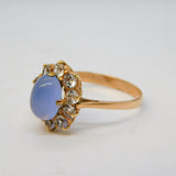 9ct Rose Gold, Chalcedony & White Sapphire Floral Ring Vintage c1970