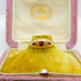 Victorian 18ct Yellow Gold, Ruby & Diamond Boat Ring Antique c1880