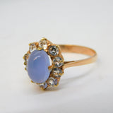 9ct Rose Gold, Chalcedony & White Sapphire Floral Ring Vintage c1970