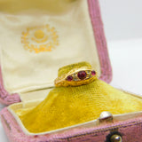 Victorian 18ct Yellow Gold, Ruby & Diamond Boat Ring Antique c1880