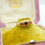 Victorian 18ct Yellow Gold, Ruby & Diamond Boat Ring Antique c1880
