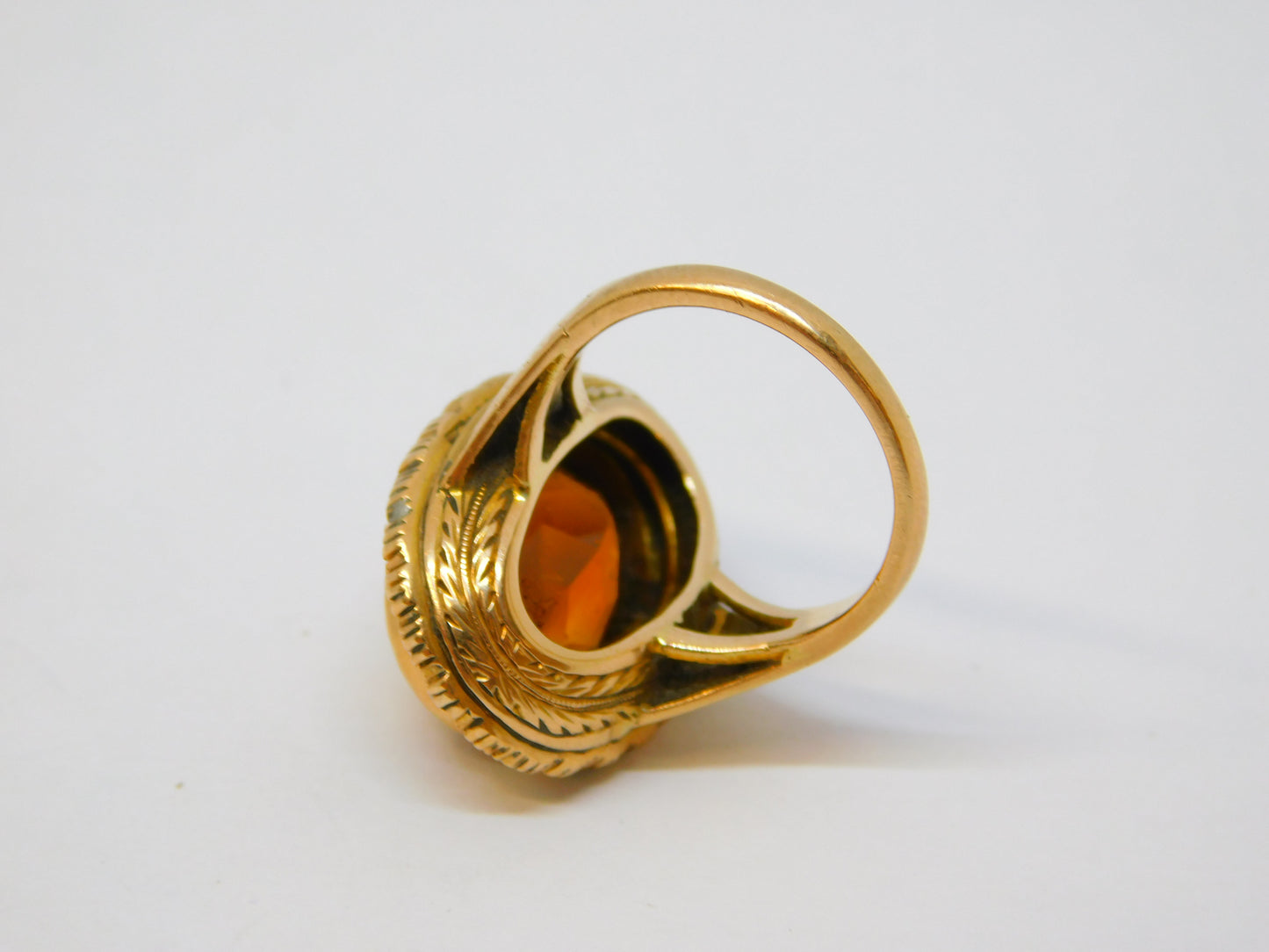 19th Century 14ct Yellow Gold, Citrine & Seed Pearl Signet Ring Antique c1880