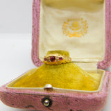 Victorian 18ct Yellow Gold, Ruby & Diamond Boat Ring Antique c1880