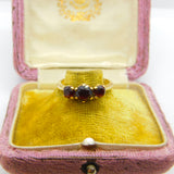 9ct Yellow Gold Three-Stone Bohemian Garnet Band Ring Vintage c1970