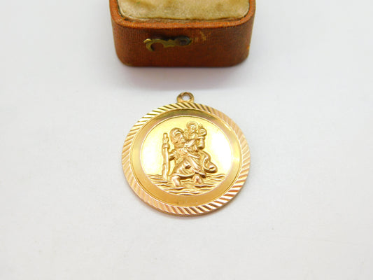 Georg Jensen 9ct Yellow Gold St Christopher Travel Pendant 1969 London Vintage