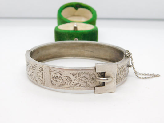 Victorian Sterling Silver Wave Pattern Bangle Bracelet Antique c1900