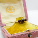 9ct Yellow Gold Three-Stone Bohemian Garnet Band Ring Vintage c1970