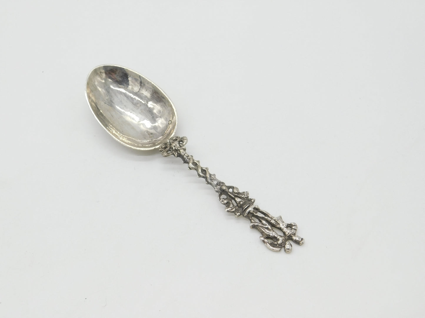 Dutch Sterling Silver Romantic Couple Terminal Serving Spoon Antique c1900