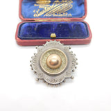 Victorian 9ct Rose Gold Sterling Silver Button Brooch Antique c1860