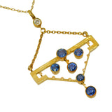 Edwardian 15ct Yellow Gold, Sapphire & 0.15ct Diamond Lavalier Necklace Antique c1910