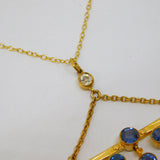 Edwardian 15ct Yellow Gold, Sapphire & 0.15ct Diamond Lavalier Necklace Antique c1910
