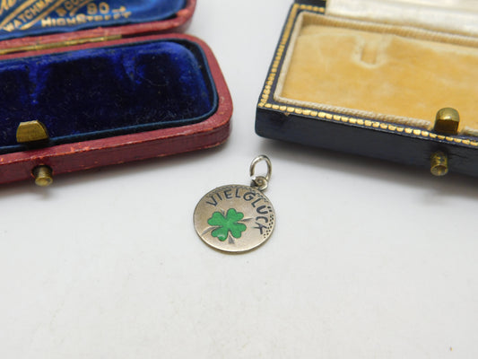 Victorian German Sterling Silver & Enamel 'Viel Gluck' Good Luck Charm Antique