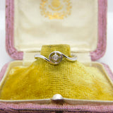 9ct White Gold & 0.05ct Diamond Crossover Band Ring Vintage c1990 London