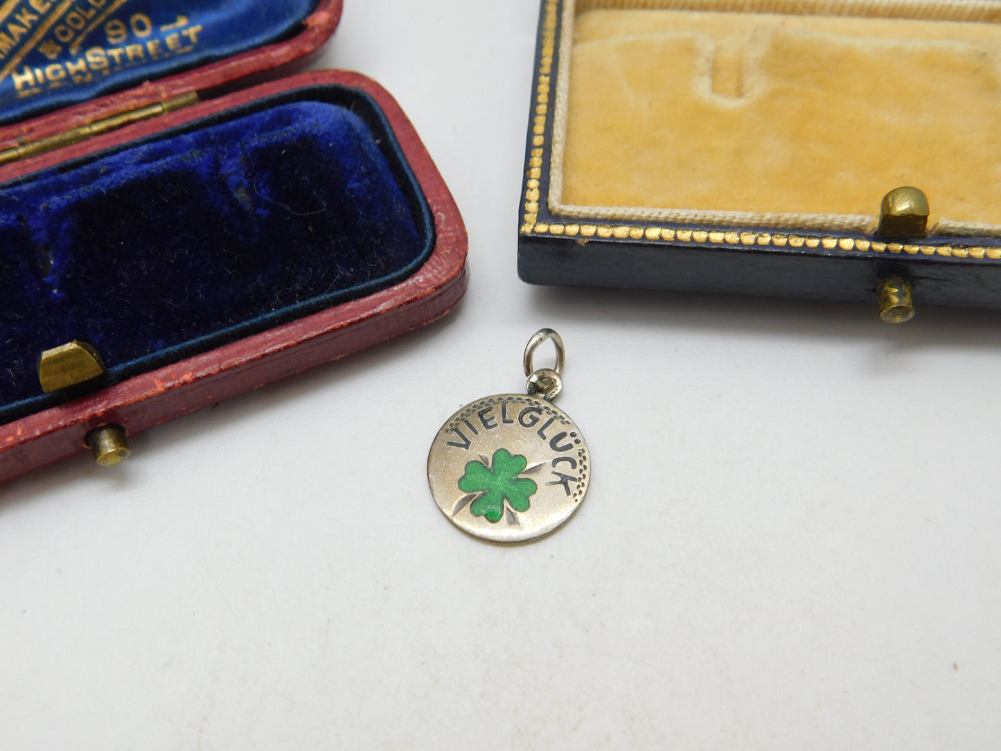 Victorian German Sterling Silver & Enamel 'Viel Gluck' Good Luck Charm Antique