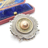 Victorian 9ct Rose Gold Sterling Silver Button Brooch Antique c1860