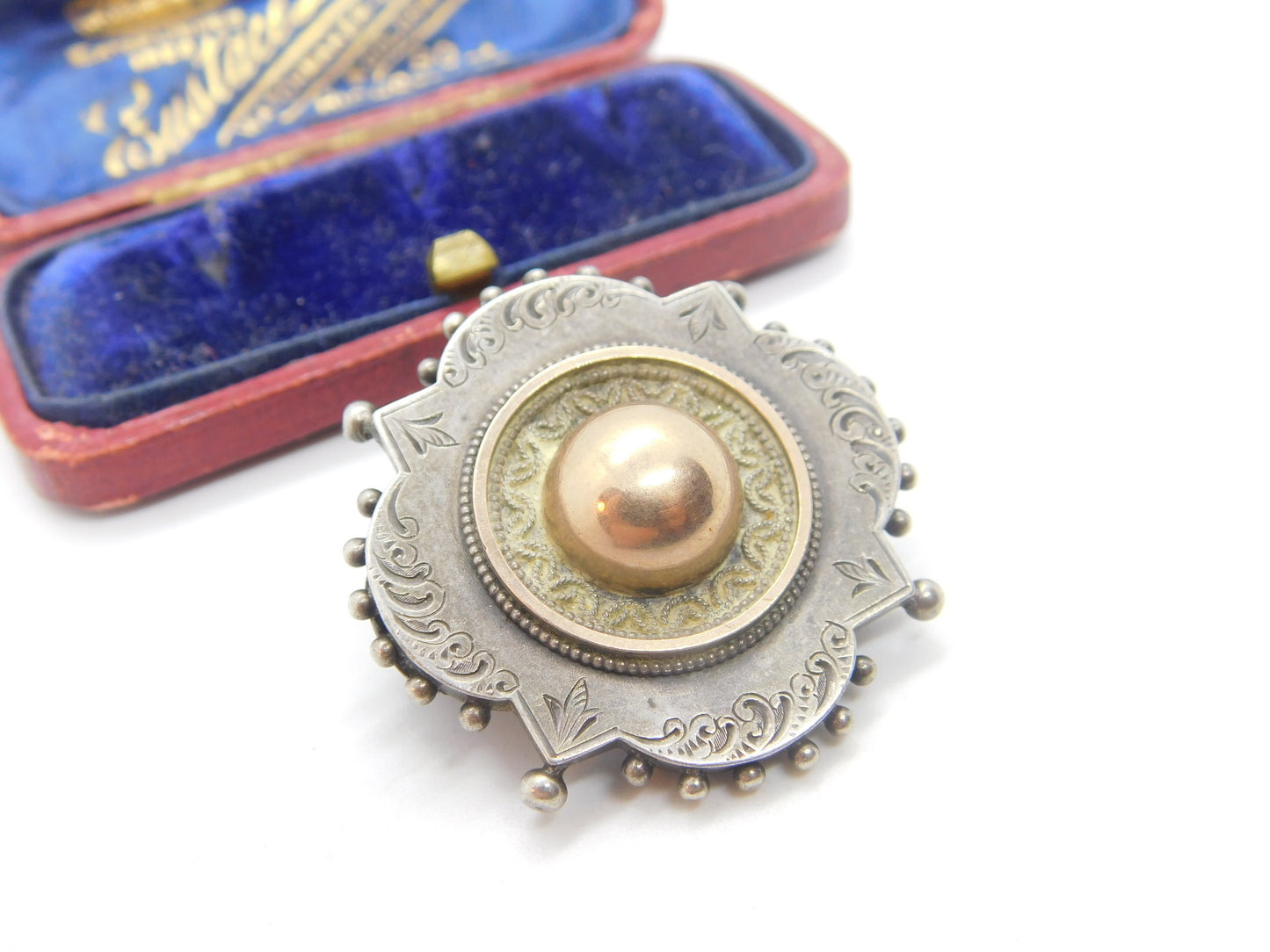 Victorian 9ct Rose Gold Sterling Silver Button Brooch Antique c1860