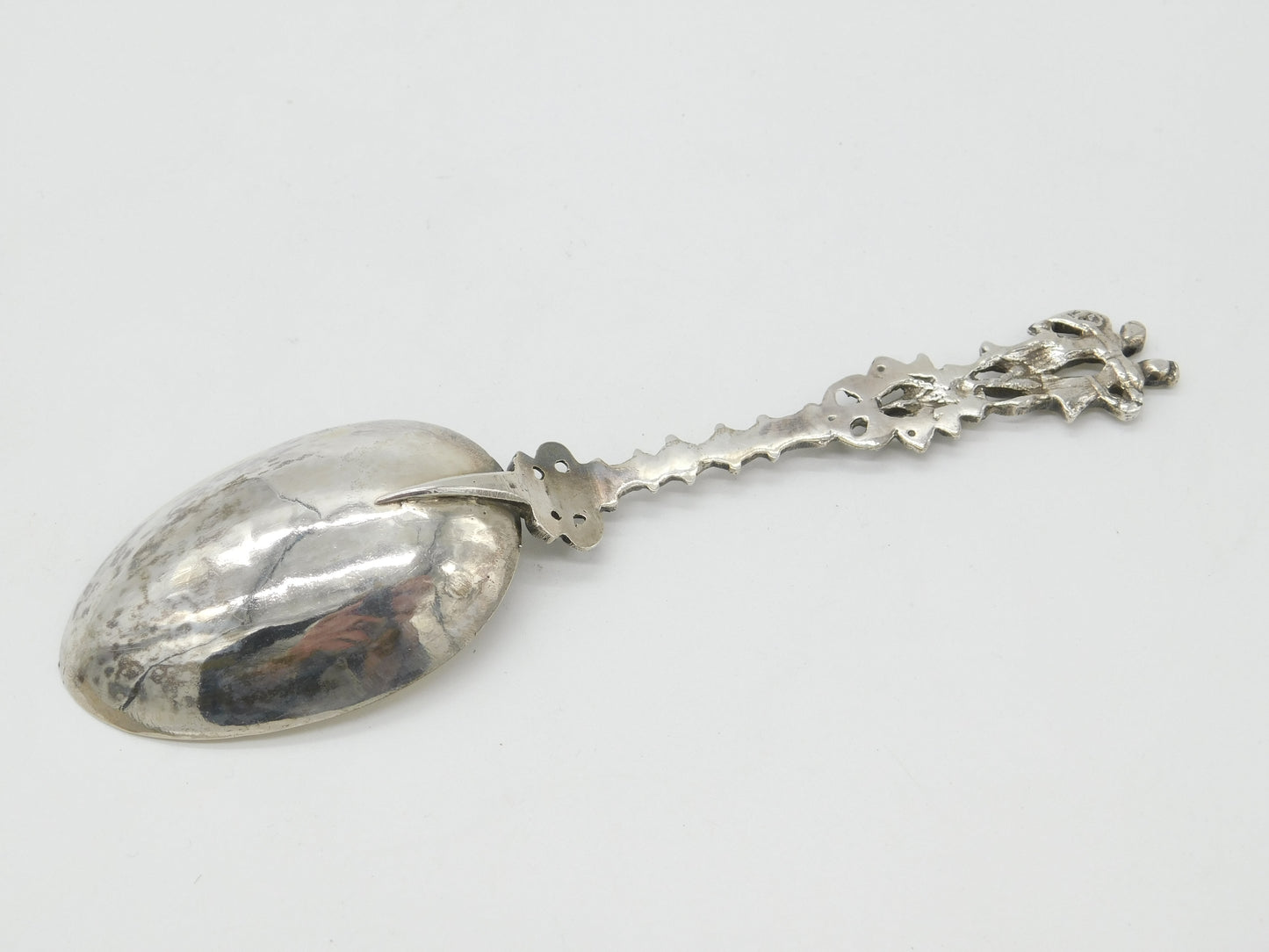 Dutch Sterling Silver Romantic Couple Terminal Serving Spoon Antique c1900