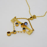 Edwardian 15ct Yellow Gold, Sapphire & 0.15ct Diamond Lavalier Necklace Antique c1910