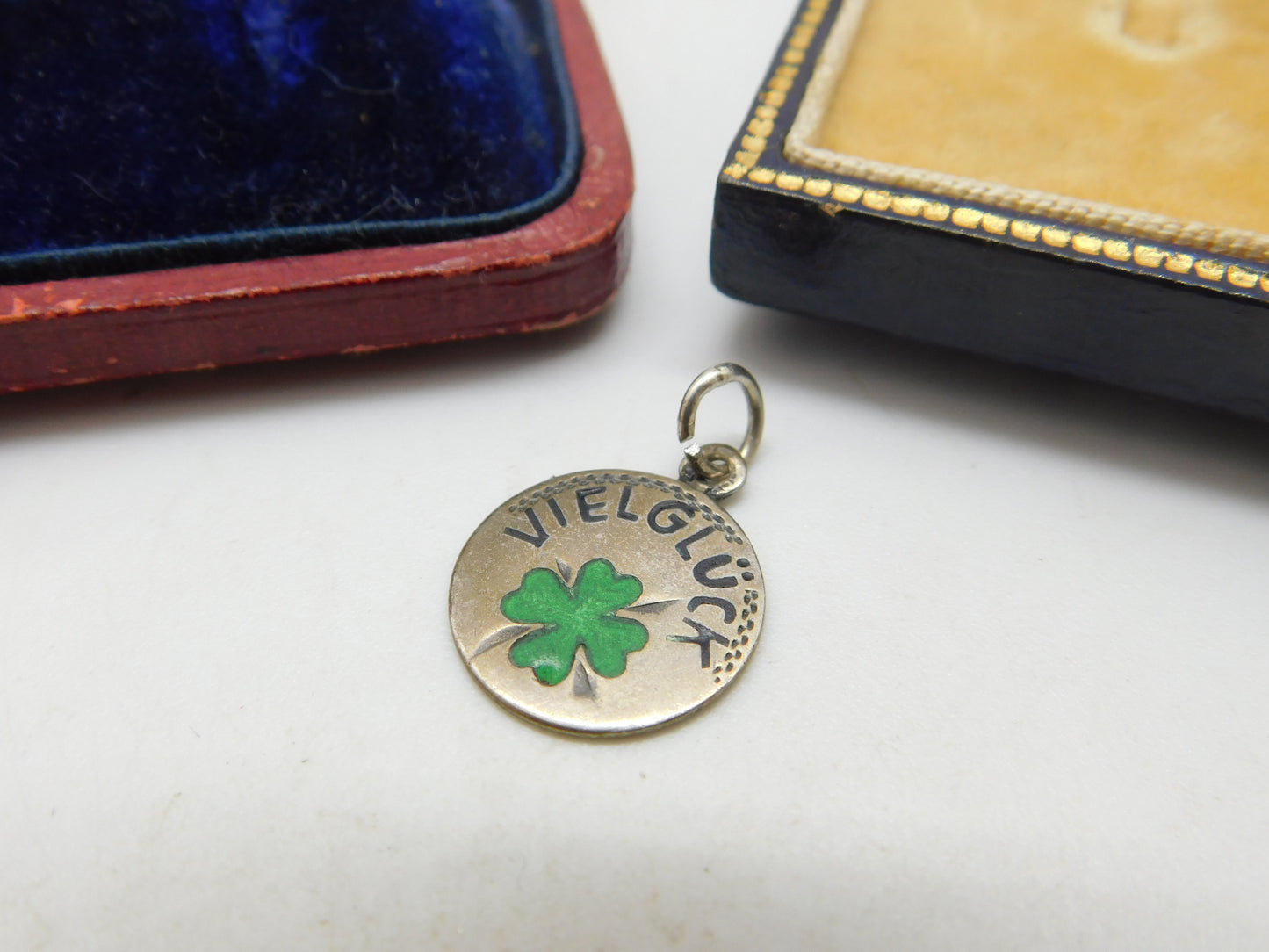 Victorian German Sterling Silver & Enamel 'Viel Gluck' Good Luck Charm Antique