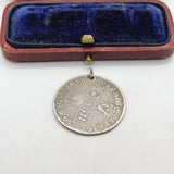 King William III Bristol Mint Silver Shilling Coin Fob Pendant Antique 1696