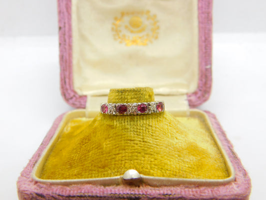 9ct Yellow Gold Ruby & Diamond Half Eternity Ring Vintage 1982 Birmingham