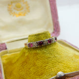 9ct Yellow Gold Ruby & Diamond Half Eternity Ring Vintage 1982 Birmingham