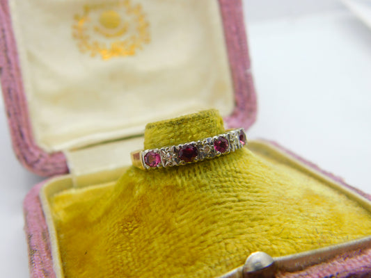 9ct Yellow Gold Ruby & Diamond Half Eternity Ring Vintage 1982 Birmingham