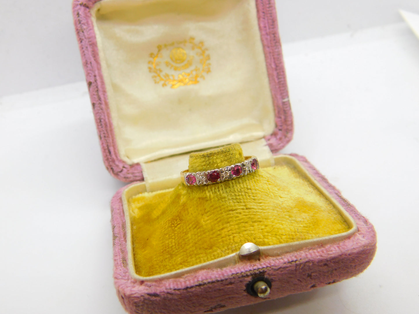 9ct Yellow Gold Ruby & Diamond Half Eternity Ring Vintage 1982 Birmingham