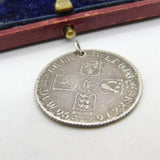 King William III Bristol Mint Silver Shilling Coin Fob Pendant Antique 1696
