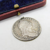 King William III Bristol Mint Silver Shilling Coin Fob Pendant Antique 1696