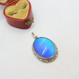Sterling Silver & Morpho Butterfly Wing Drop Pendant Antique c1920 Art Deco