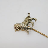 Victorian 9ct Gold & Silver, Old-Cut Diamond Set Lion Stick Pin Antique c1860
