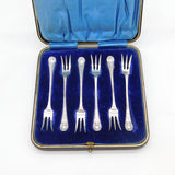 Edwardian Boxed Set of Sterling Silver Pickle Forks Antique 1902 Sheffield