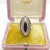 Sterling Silver & Onyx Set Victorian Style Poison Locket Ring Vintage c1970